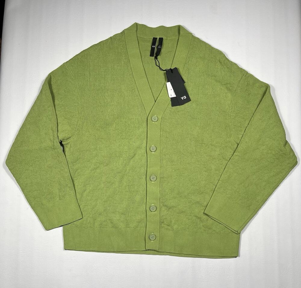 Y-3 Yohji Yamamoto Adidas Mens Medium Green Oversized Knit Cardigan